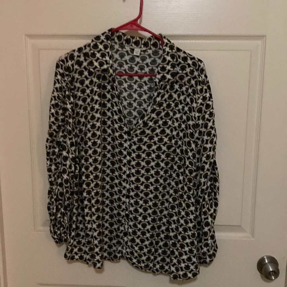 Cato White and Green Notched Collar Buttoned Blouse
